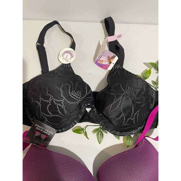 2-Pack Womens Bras 34D Black Lace&Purple Mesh Padded Underwire Support Comfortab - Picture 5 of 6